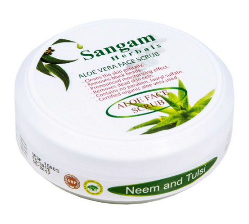 Алоэ скраб для лица «Ним Тулси» Сангам Хербалс (Aloe Vera Face Scrub Neem and Tulsi Sangam Herbals), 100 г.